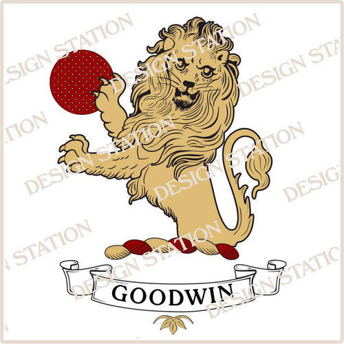 Goodwin Heraldry Crest Digital Download File in Vector PDF format, easy to print, engrave, change colour. Available in full colour and black.