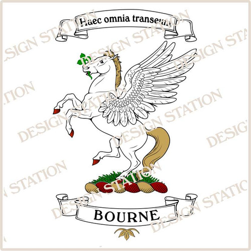 Bourne Heraldry Crest Digital Download File in Vector PDF format, easy to print, engrave, change colour. Available in full colour and black.