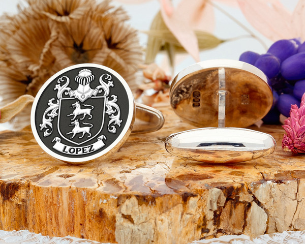 Lopez Family Crest Silver or Gold Cufflinks
