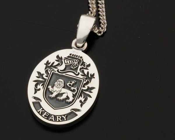 KEARY Family Crest Engraved Silver Pendant