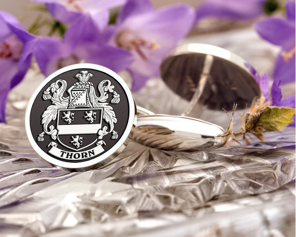 Thorn Family Crest Cufflinks in Silver or 9ct Gold