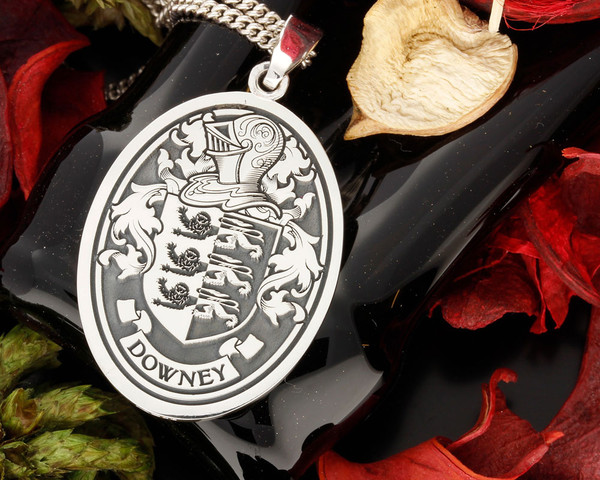 Downey Family Crest Engraved Pendant