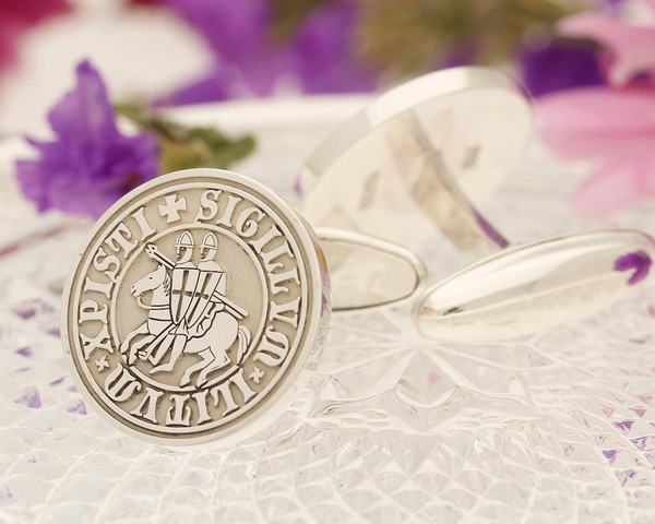 Knights Templar (Seal of the Soldiers of Christ) Cufflinks Negative Matt Silver