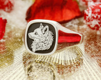 Fox Head Signet Ring Custom Engraved in silver or Gold