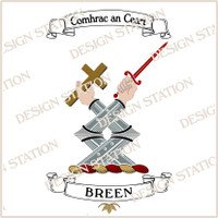 Breen Heraldry Crest Digital Download File in Vector PDF format, easy to print, engrave, change colour. Available in full colour and black.