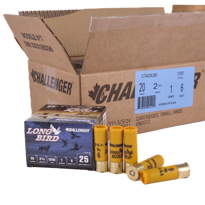 llenger Long Bird 20 Gauge 2-3/4 1oz 1250 Fps #6 250 Case Ammo