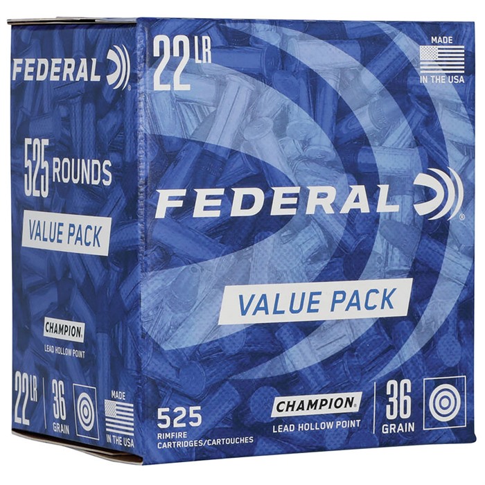 eral Champion Training 22 Long Rifle 36gr Lead Hollow Point 525bx Ammo