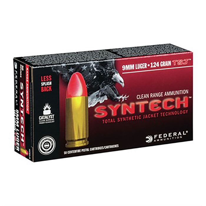 eral 9mm Luger 124gr Syntech Jacket Flat Nose 50/box Ammo