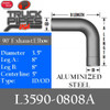 3.5" 90 Degree Exhaust Elbow 8" x 8" ID-OD Aluminized L3590-0808A