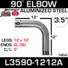 3.5" 90 Degree Exhaust Elbow 12" x 12" ID-OD Aluminized L3590-1212A