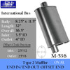 M-536 Type 2 Muffler International 8.25 x 11.5 Oval 32" Long 3.5" IN 4" OUT