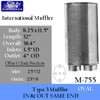 M-755 Type 3 Oval Muffler 8.25" x 11.5" x 32" 3.5" IN-4" OD OUT