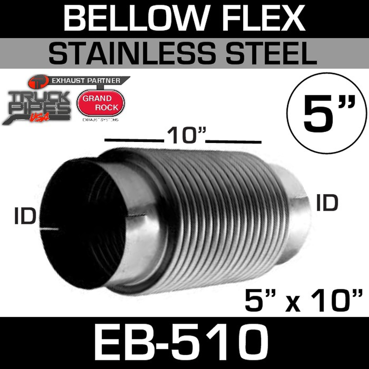 5 ID x 10 Stainless Steel 2-Ply Bellows Flex Exhaust Pipe EB-510SS