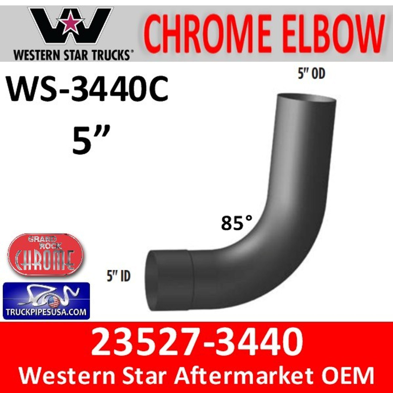 23527-3440 Western Star 85 Degree Chrome Exhaust Elbow