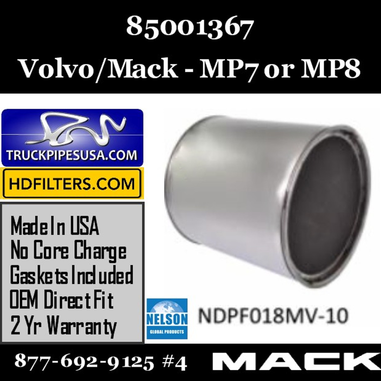 85001367 Volvo Mack DPF For MP7 Or MP8 Engine