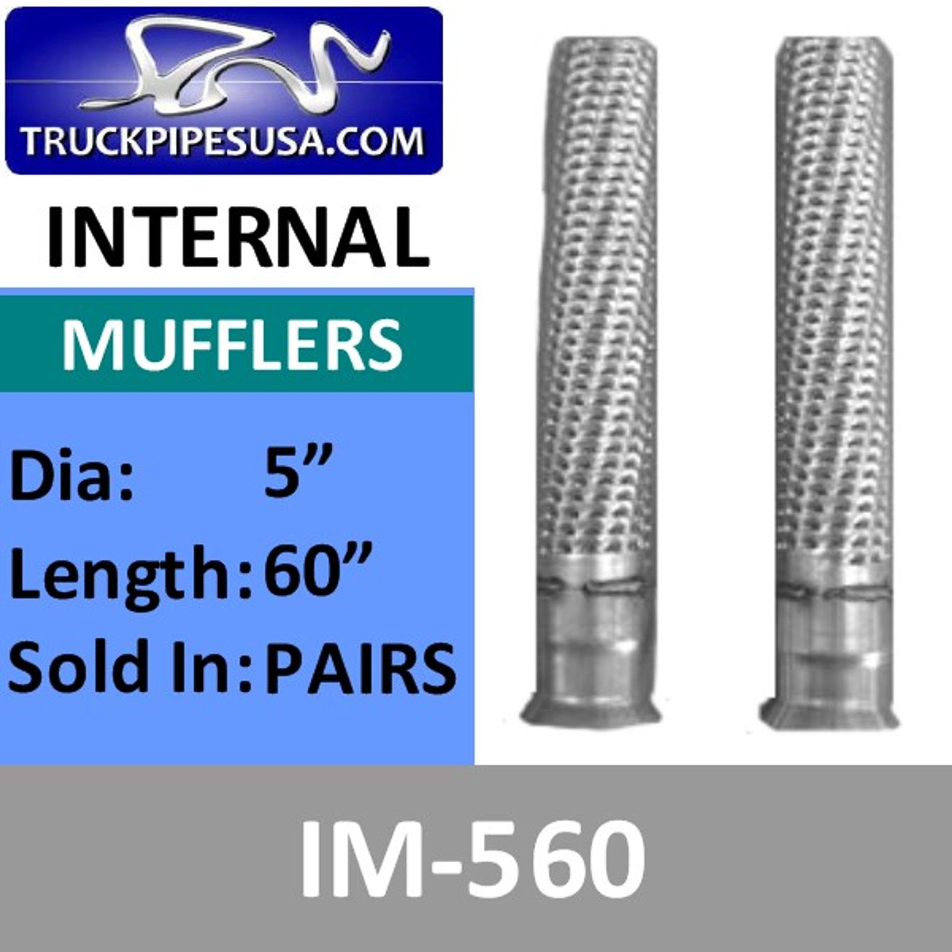 5" x 60" Internal Muffler Exhaust Baffle Tube PAIR IM560