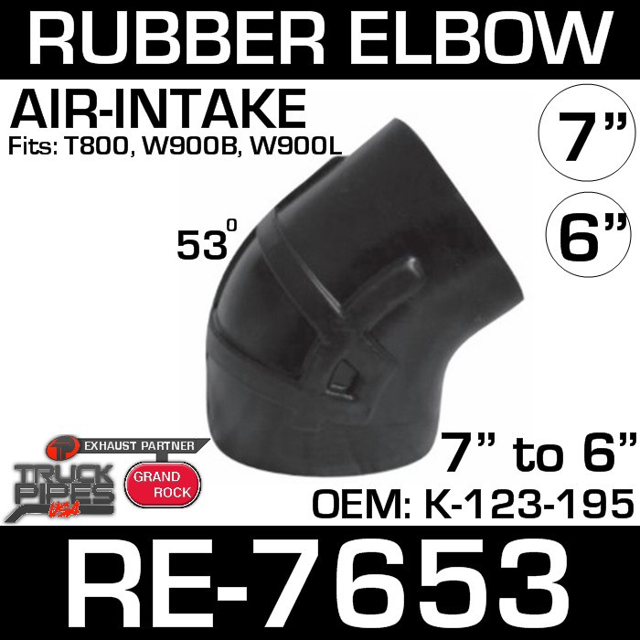 RE7653 7" Reduced to 6" 53 Degree Kenworth Air Intake Elbow