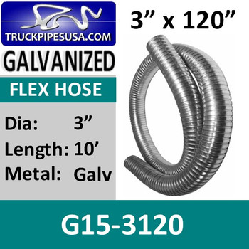 3" x 120" .015 Galvanized Exhaust Flex Hose G15-3120