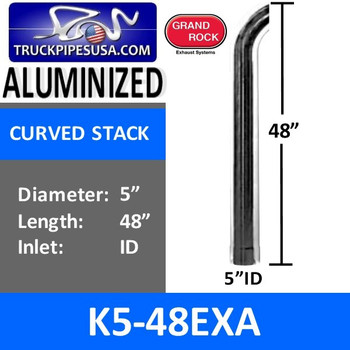 5" x 48" Curved Top ID Aluminized Exhaust Stack K5-48EXA