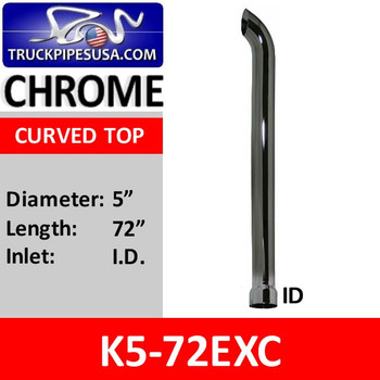 5" x 72" Curved Top ID Chrome Exhaust Tip K5-72EXC