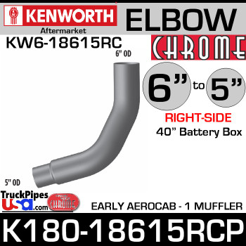 6" to 5" Kenworth Aerocab Right Side Chrome Elbow K180-18615RCP