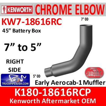 KW7-18616RCP Kenworth Right Chrome Elbow 45" Battery Box 7" to 5"