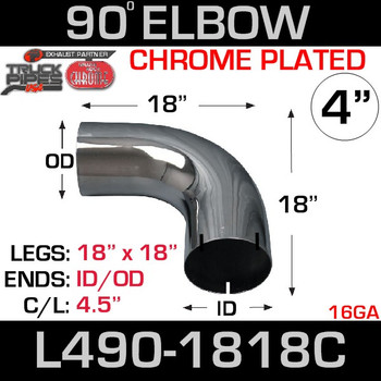4" Chrome Exhaust Elbow 90 Degree 18" x 18" ID-OD L490-1818C