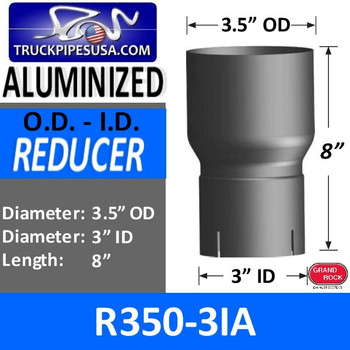 3.5" OD to 3" ID Exhaust Reducer Aluminized Pipe R35O-3IA
