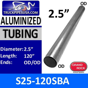 S25-120SBA 2.5" x 120" Straight Cut Aluminized Exhaust Tubing