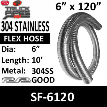6" x 120" 304 Stainless Steel Flex Exhaust Hose SF-6120