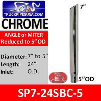 7" x 24" Miter Cut Chrome Exhaust Stack Reduced to 5" OD SP7-24SBC-5