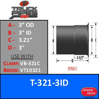 T-321-3ID 3" ID x 3.21 Lip 5.9L Cummins Turbo - Style C T-321-3ID 3" ID x 3.21 Lip 5.9L Cummins Turbo - Style C