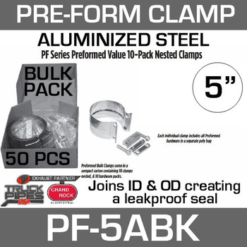 5" Preformed Aluminized Steel Exhaust Clamp 50 Pc Bulk Pack PF-5ABK