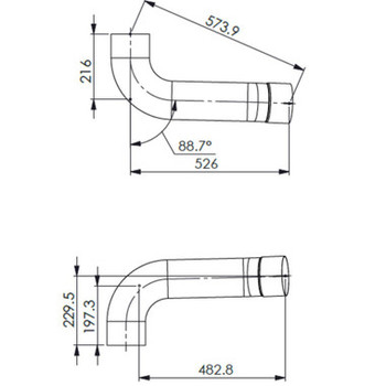 Peterbilt SCR Outlet Exhaust Pipe-Dimensions