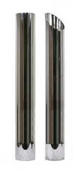 one flat top and one mitered top chrome stacks