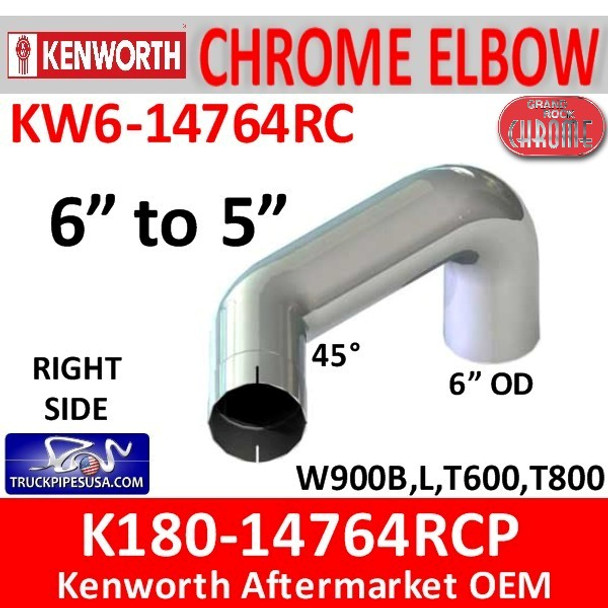 6" Kenworth Right Chrome Elbow reduced to 5" 14764