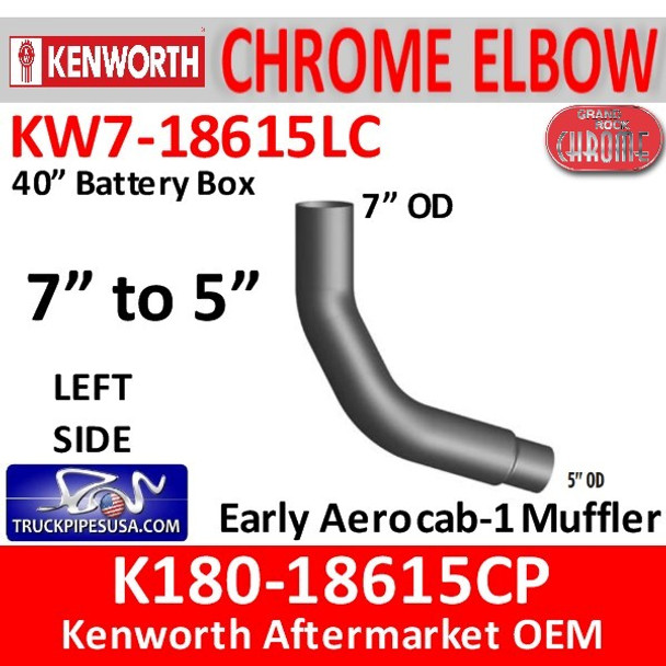 KW7-18615CP Kenworth Left Chrome Elbow 40" Battery Box 7" to 5"