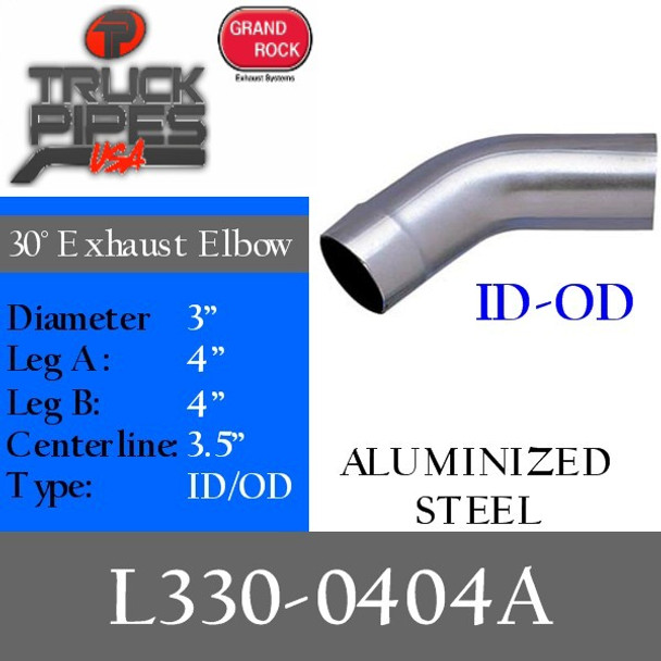 3" 30 Degree Exhaust Elbow 4" x 4" ID-OD- Aluminized L330-0404A