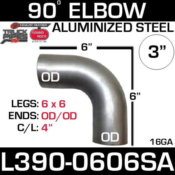 3" 90 Degree Exhaust Elbow 6" x 6" OD-OD- Aluminized L390-0606SA