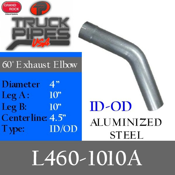 4" Exhaust Elbow 60 Degree 10" x 10" Aluminized ID-OD L460-1010A
