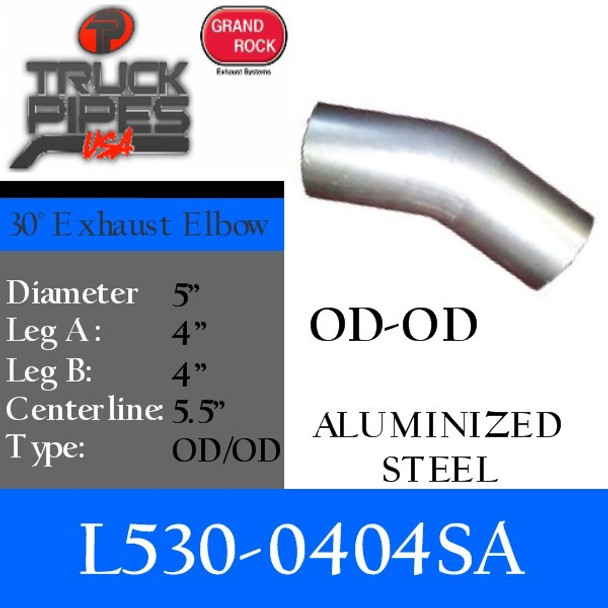 5" 30 Degree Aluminized Elbow with  4" Legs OD-OD L530-0404SA