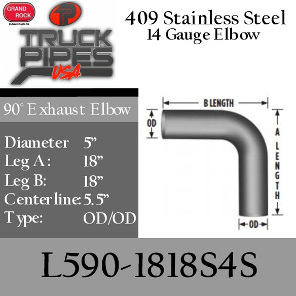 5" 90 Degree Exhaust Elbow 18" x 18" OD-OD 409 Stainless Steel L590-1818S4S