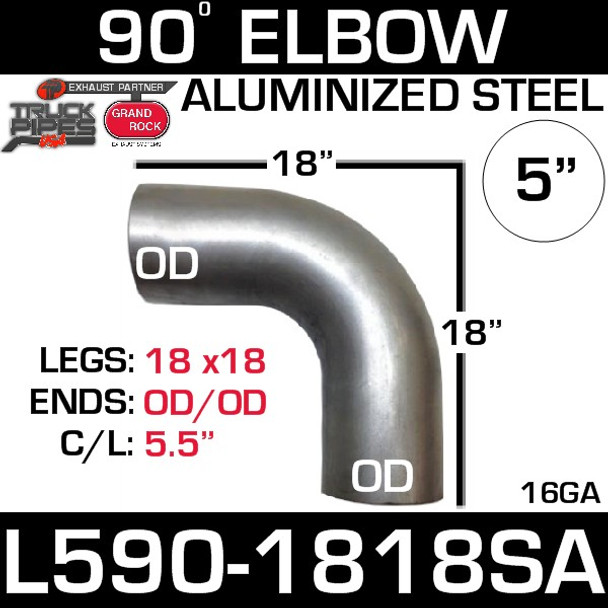 5" 90 Degree Exhaust Elbow 18" x 18" OD-OD Aluminized L590-1818SA