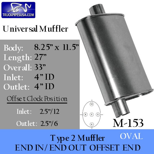 M-153 Type 2 Oval Muffler 8.25" x 11.5" x 27" 4" IN-OUT