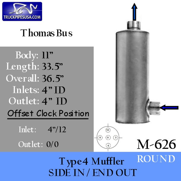 M-626 Type 4 Muffler for Thomas School Bus 11 x 33.5 4" IN-OUT