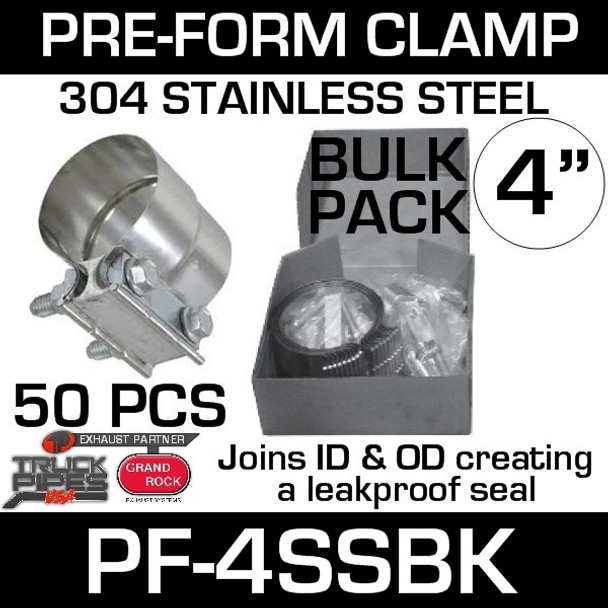 4" Preformed Stainless Steel Exhaust Seal Clamp 50 Pc Bulk Pack PF-4SSBK