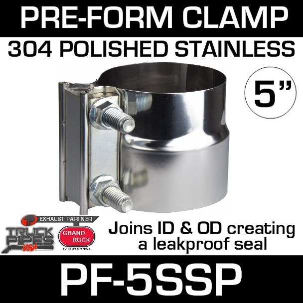 5" Preformed Polished Stainless Steel Exhaust Seal Clamp PF-5SSP