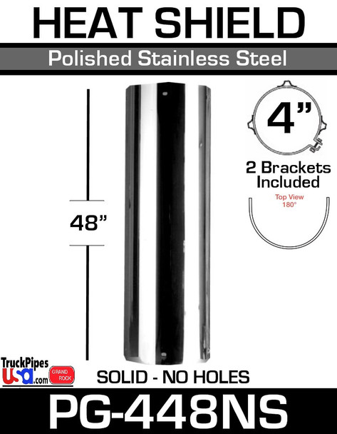 4" x 48" Heat Shield No Holes Polished SS with 2 brackets PG-448NS