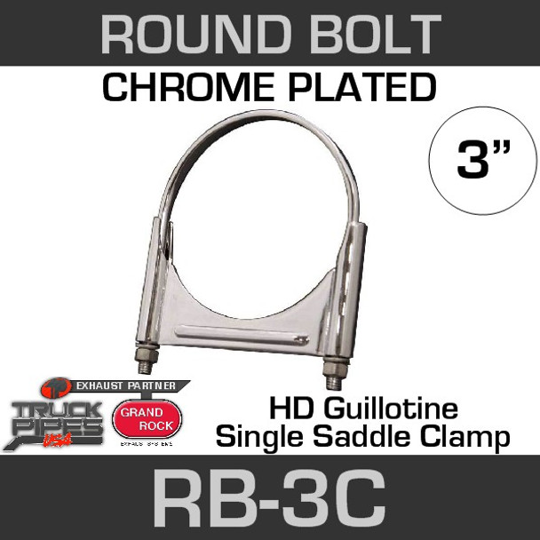 3'' Chrome Round Bolt Single Saddle Exhaust Clamp RB-3C
