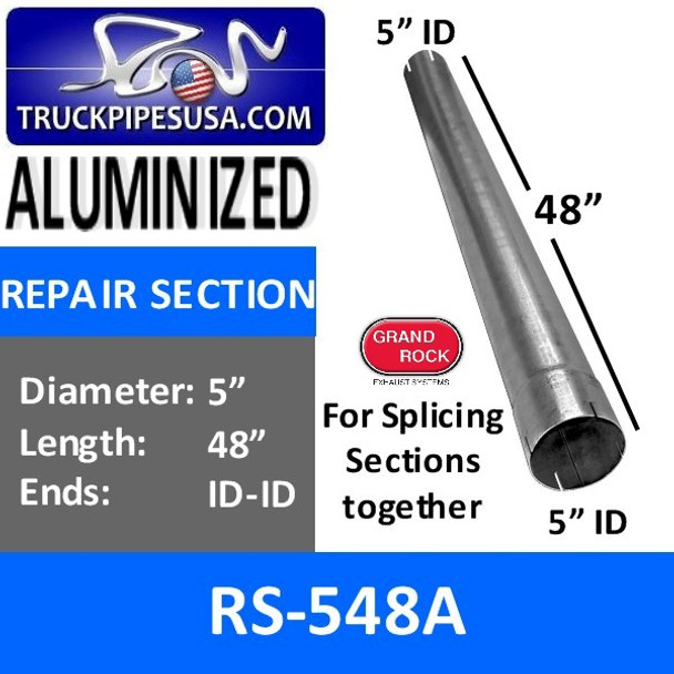 5 inch x 48 inch Aluminized Exhaust Repair Section ID-ID